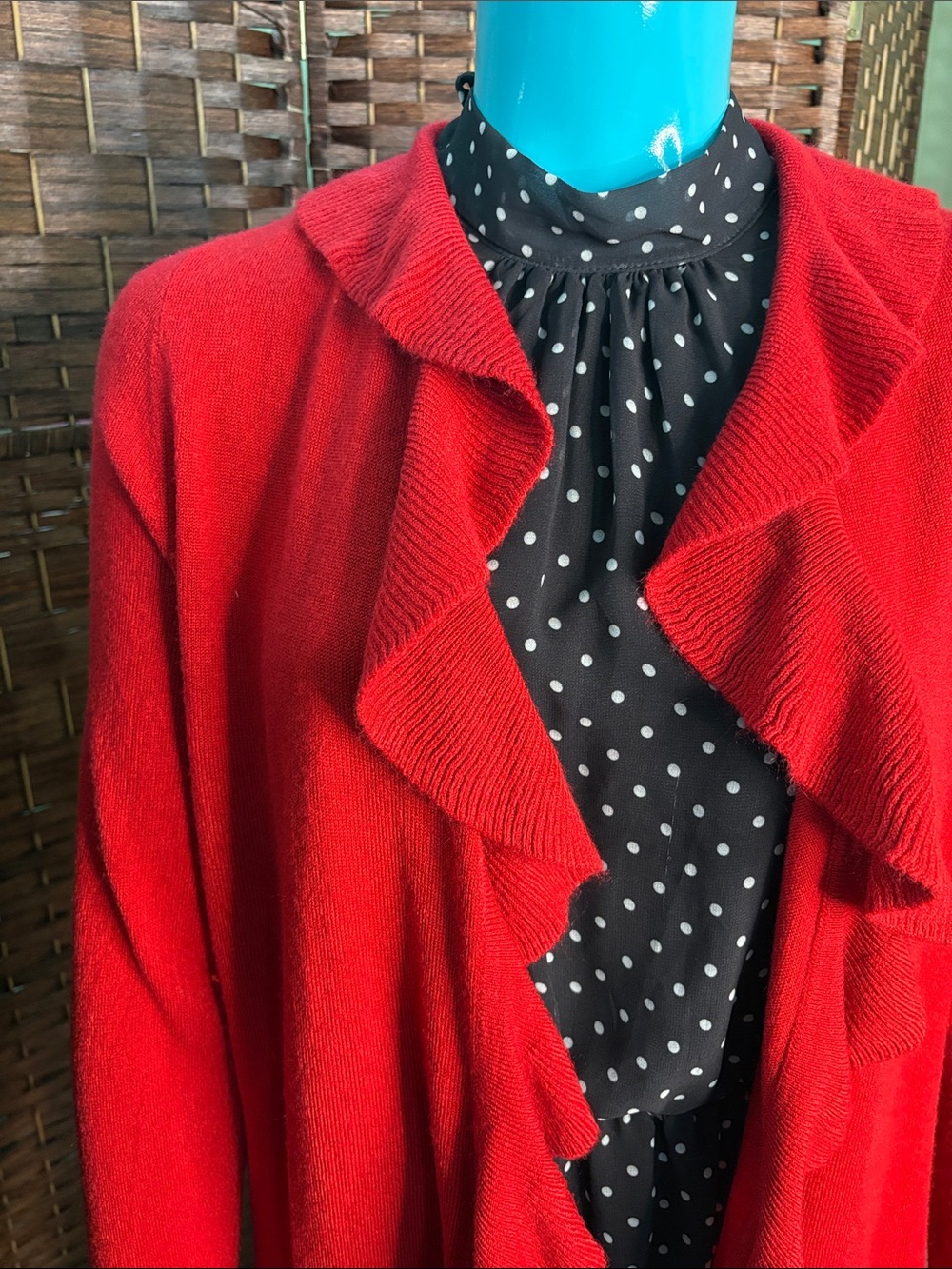 Red Ruffle Waterfall Cardigan - Picture 3 of 5